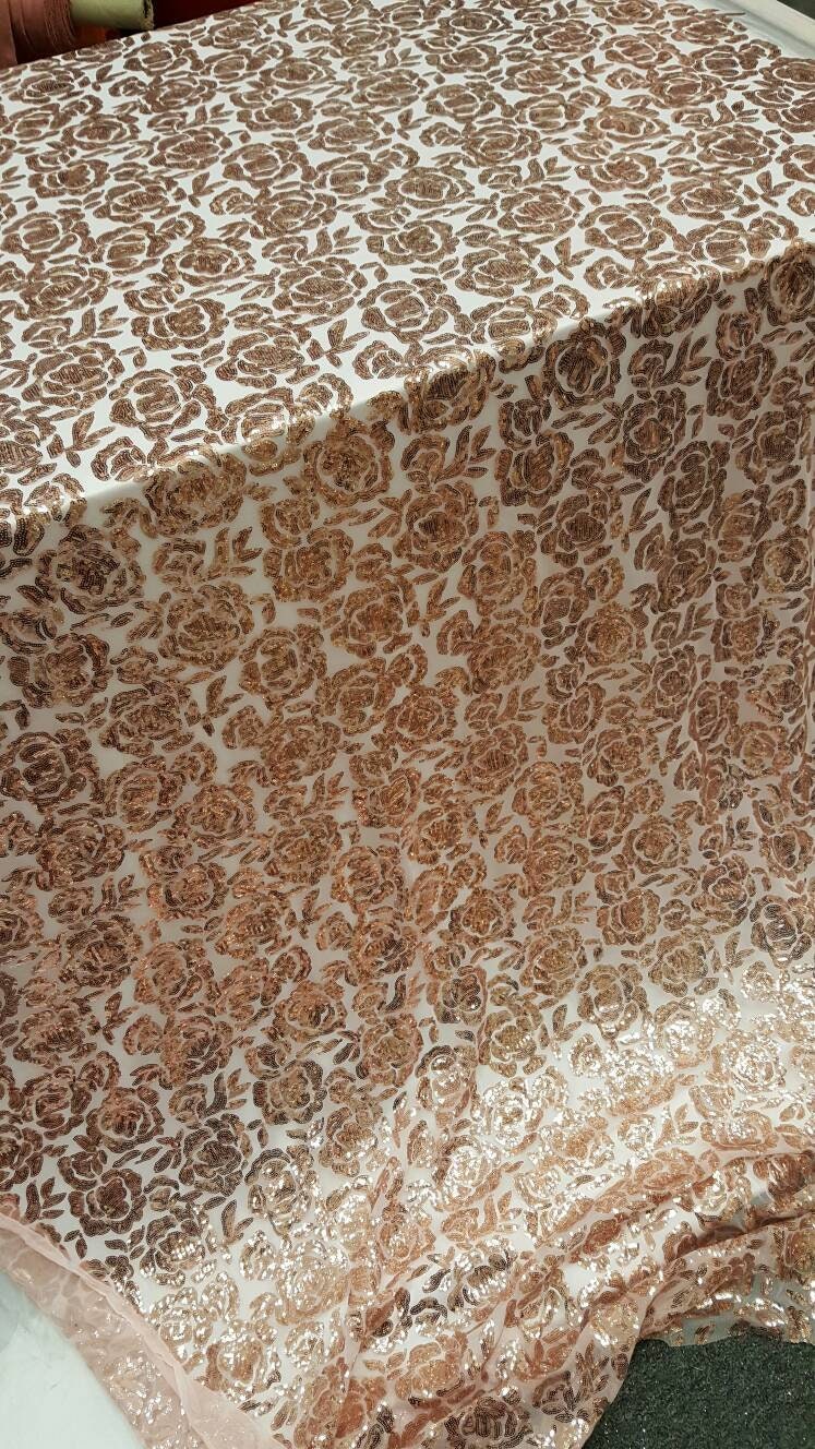 Sequin Lace Fabric on Blush Mesh