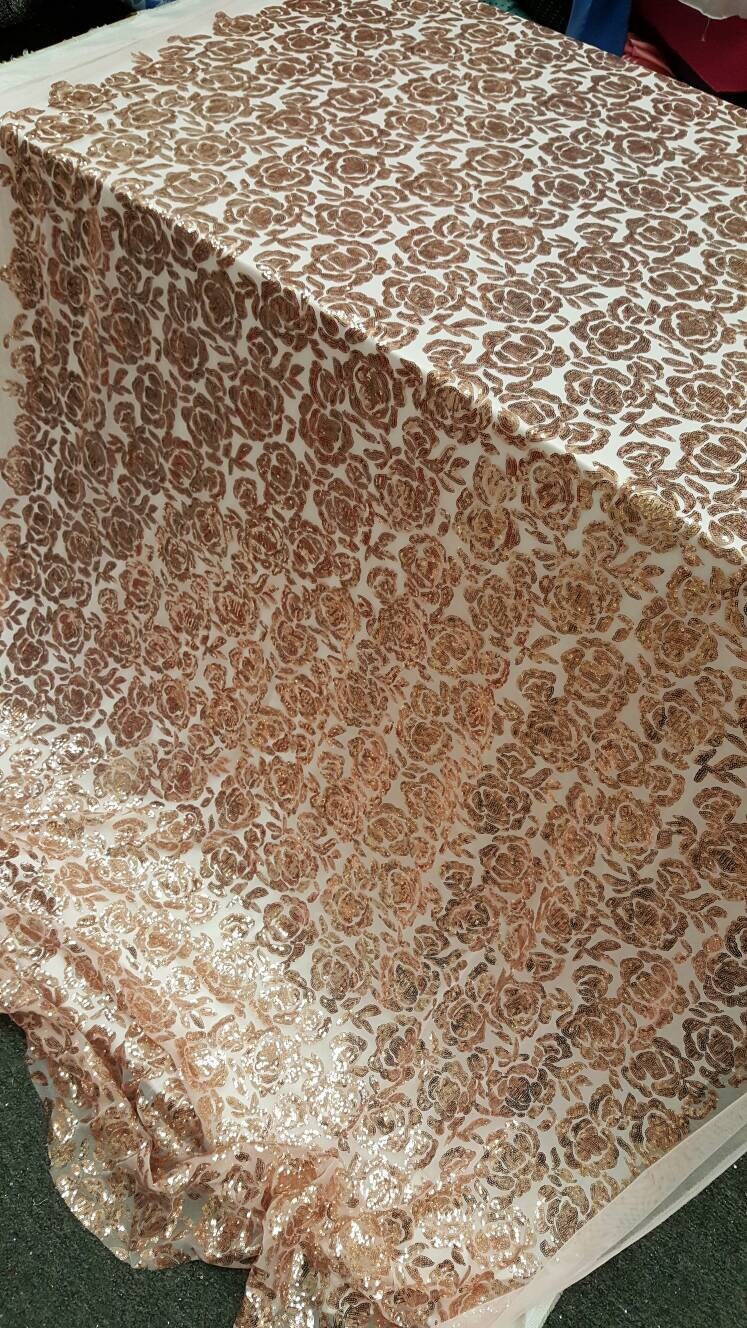 Sequin Lace Fabric on Blush Mesh