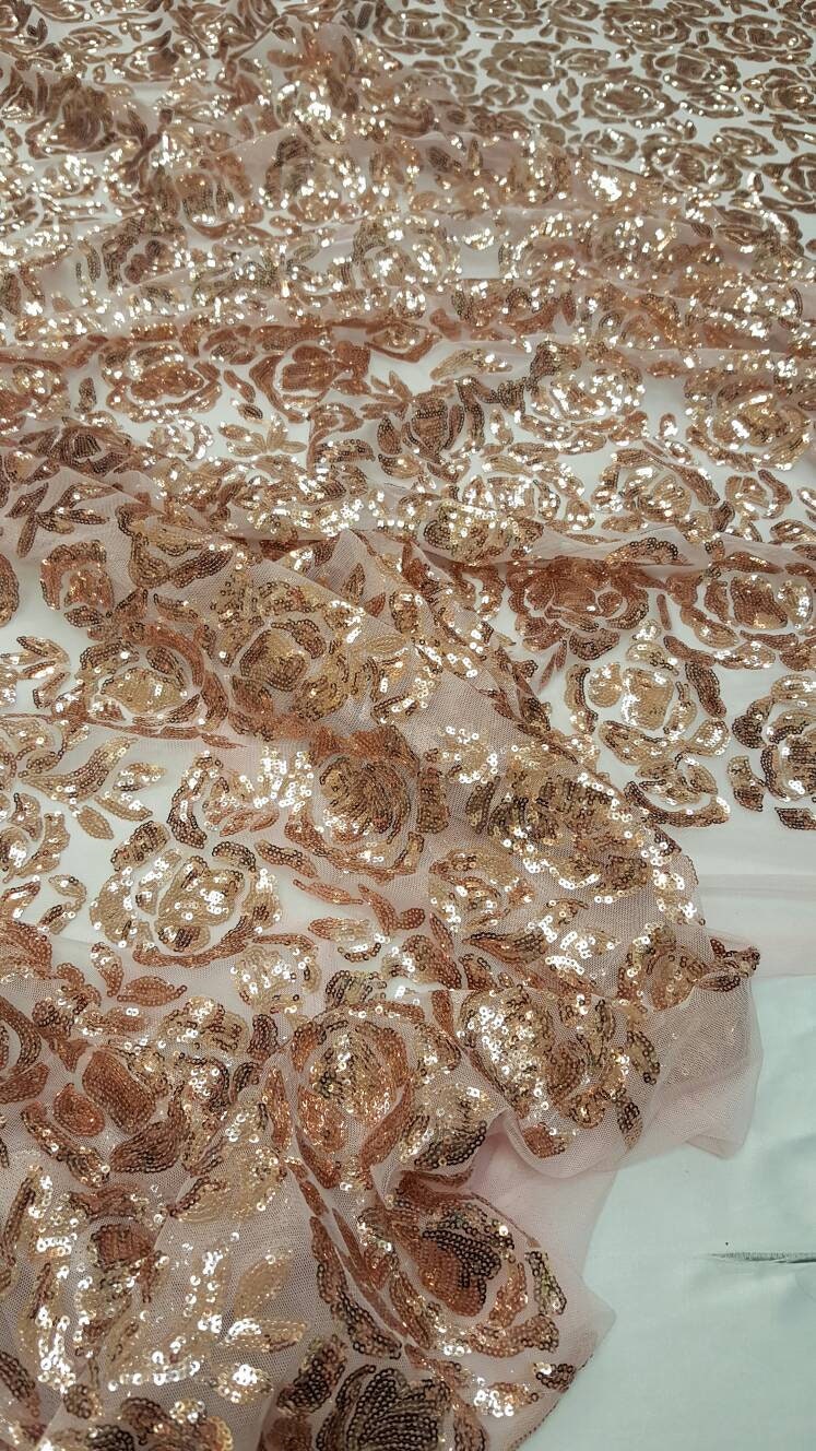 Sequin Lace Fabric on Blush Mesh