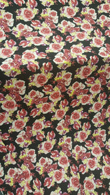 Stretch Liverpool Floral Fabric Black Pink Yellow
