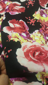 Stretch Liverpool Floral Fabric Black Pink Yellow