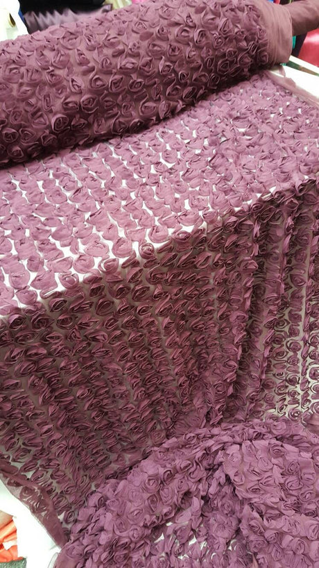 Floral Lace Mesh Eggplant Fabric
