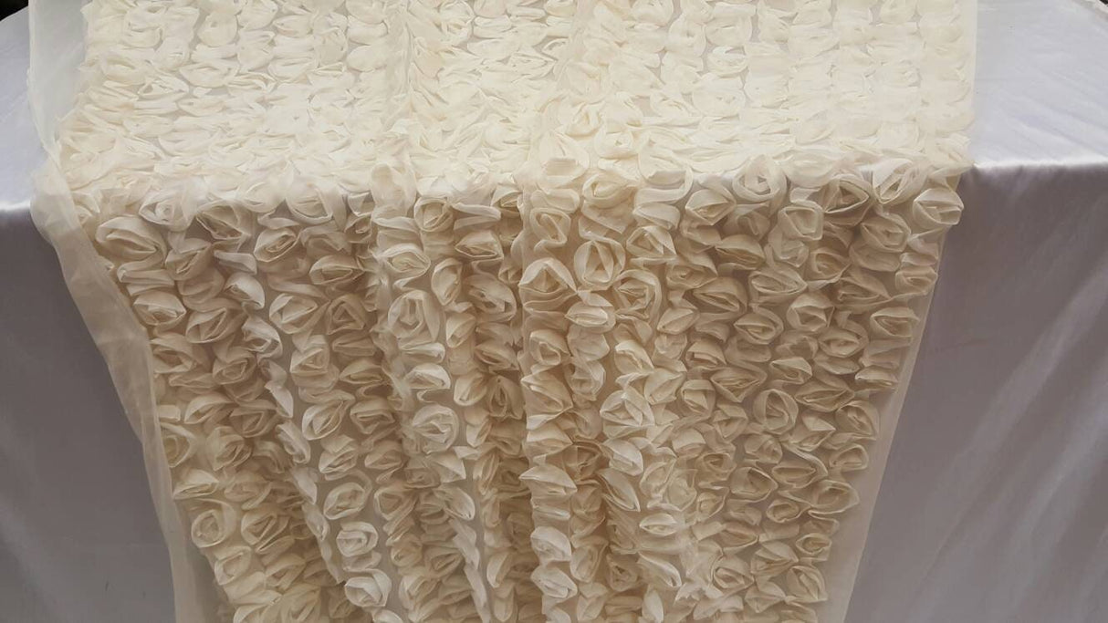 Ivory Floral Lace Mesh Bridal Fabric