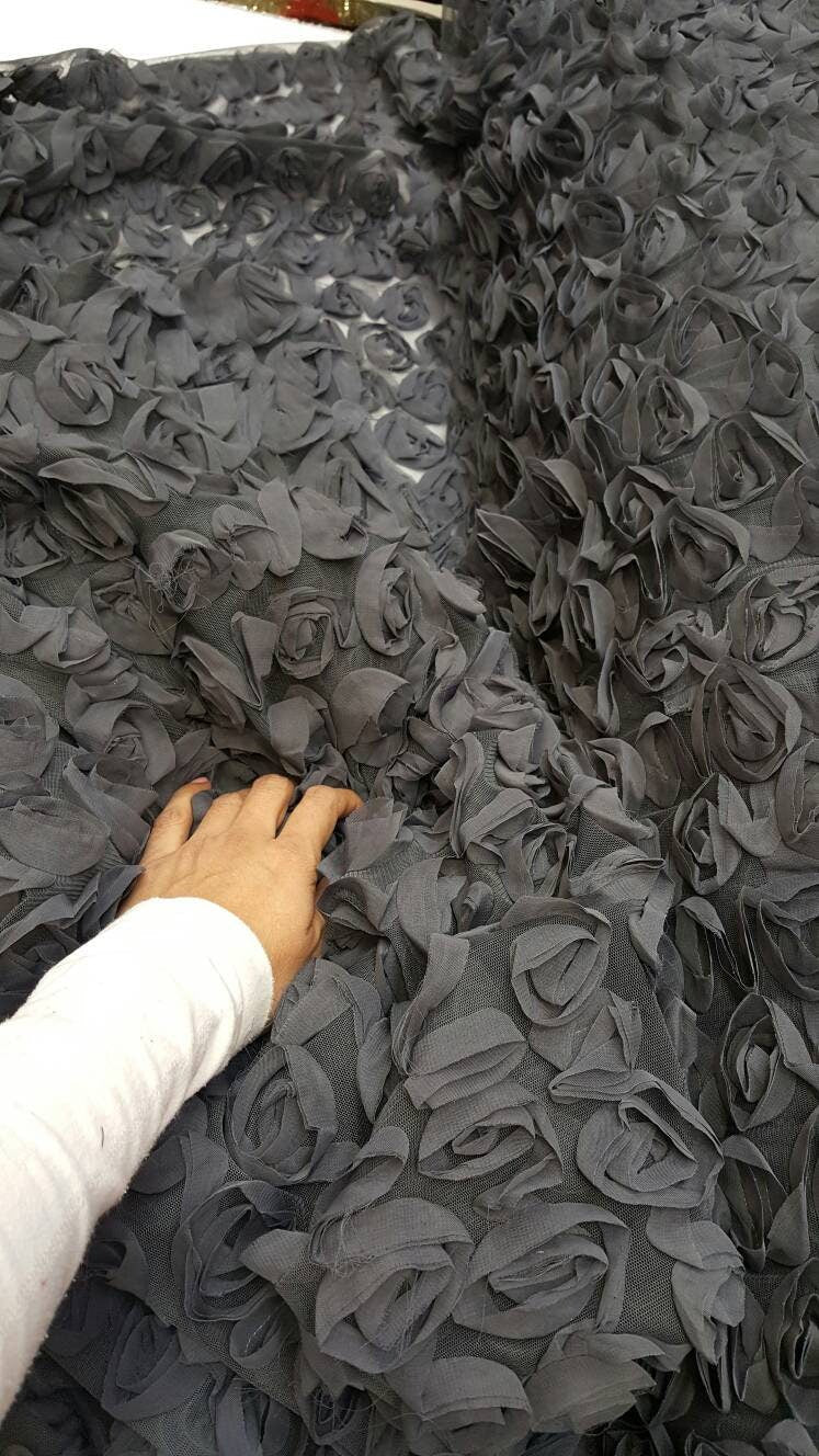 Floral Lace Chiffon Mesh Grey Fabric