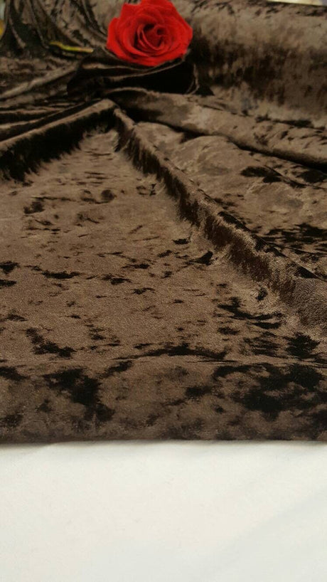 Brown Crushed Stretch Velvet Fabric