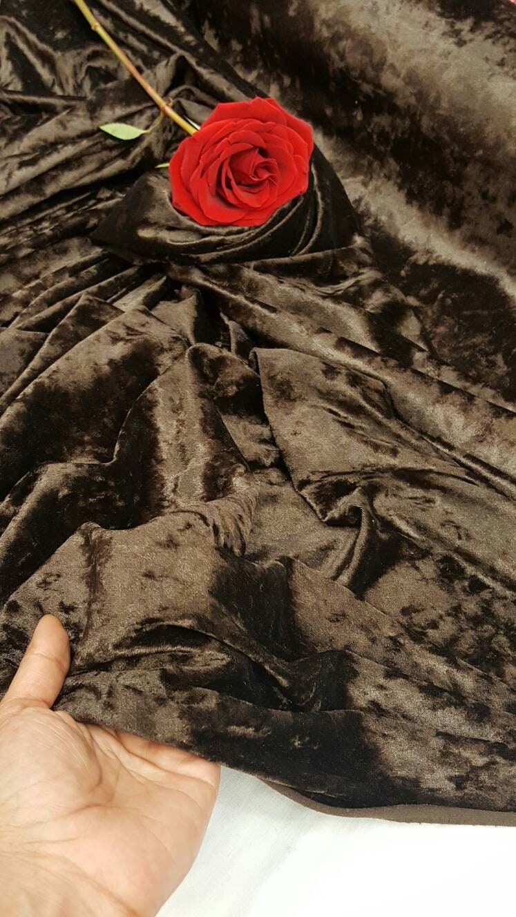 Brown Crushed Stretch Velvet Fabric