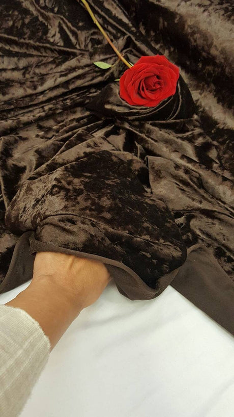 Brown Crushed Stretch Velvet Fabric