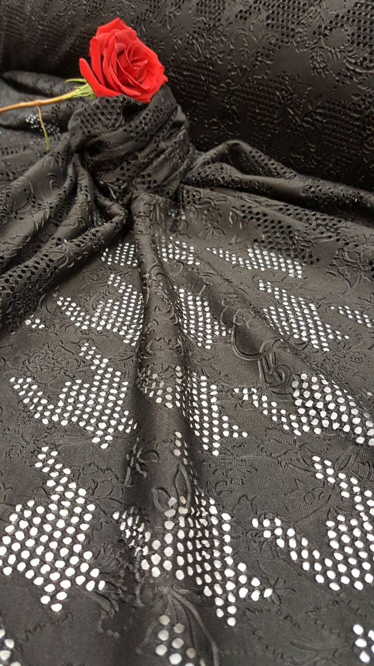 Stretch Floral Fish Net Spandex Fabric Black