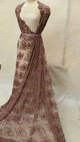 Beaded Lace Mauve Floral Pearl Mesh