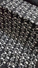 Embroidered Taffeta Black White Floral