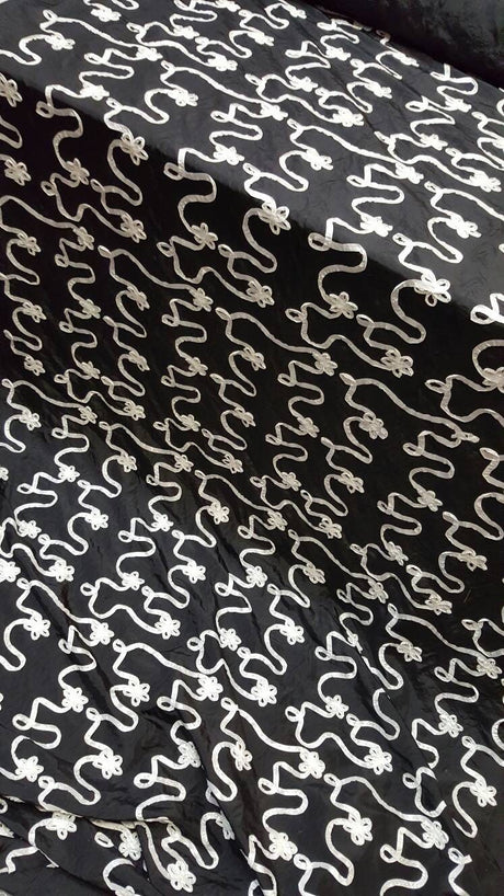 Embroidered Taffeta Black White Floral