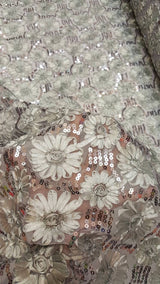 Sequin Lace Embroidered Floral Mesh Silver Gray
