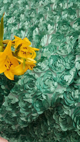 3D Floral Lace Teal Roses on Mesh