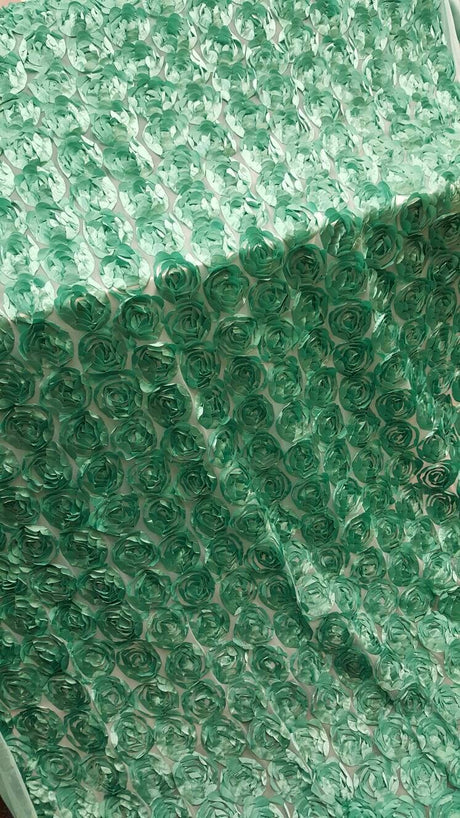 3D Floral Lace Teal Roses on Mesh