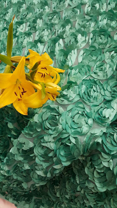 3D Floral Lace Teal Roses on Mesh