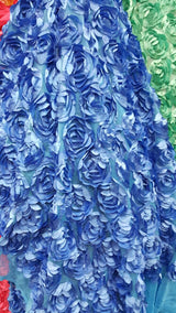 3D Lace Floral Satin on Mesh Turquoise
