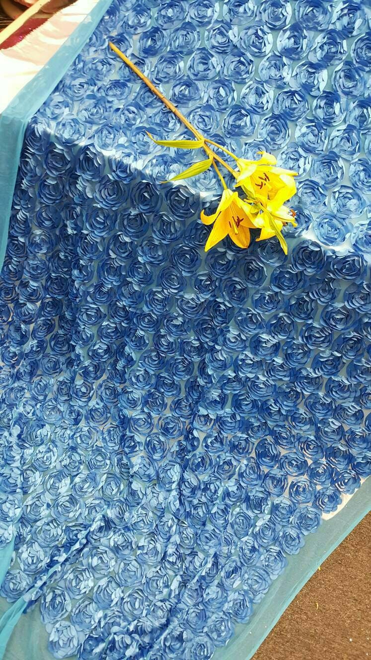 3D Lace Floral Satin on Mesh Turquoise