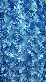 3D Lace Floral Satin on Mesh Turquoise
