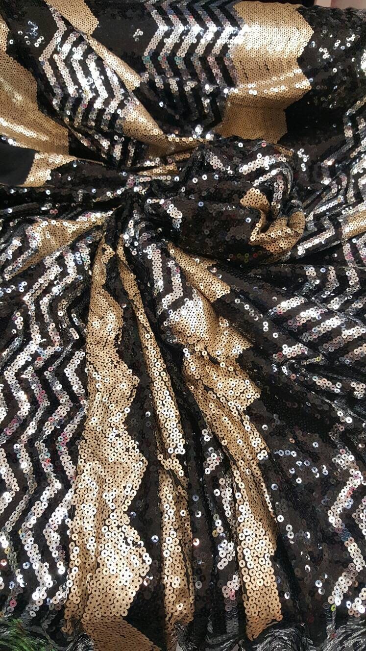 Sequin Chevron Fabric Gold Silver Black
