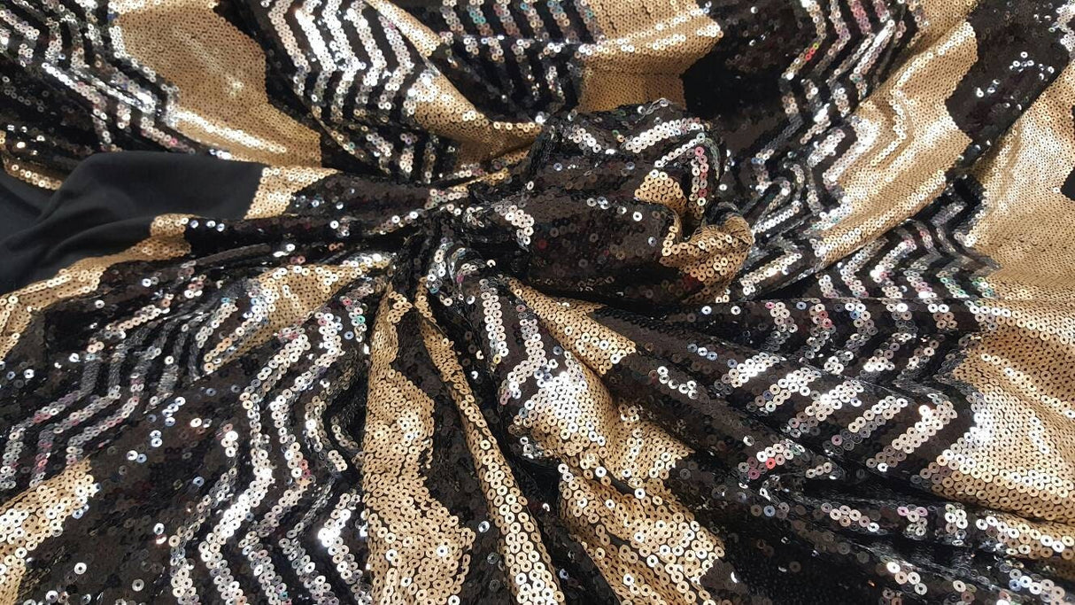 Sequin Chevron Fabric Gold Silver Black