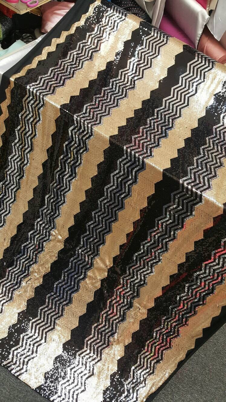 Sequin Chevron Fabric Gold Silver Black