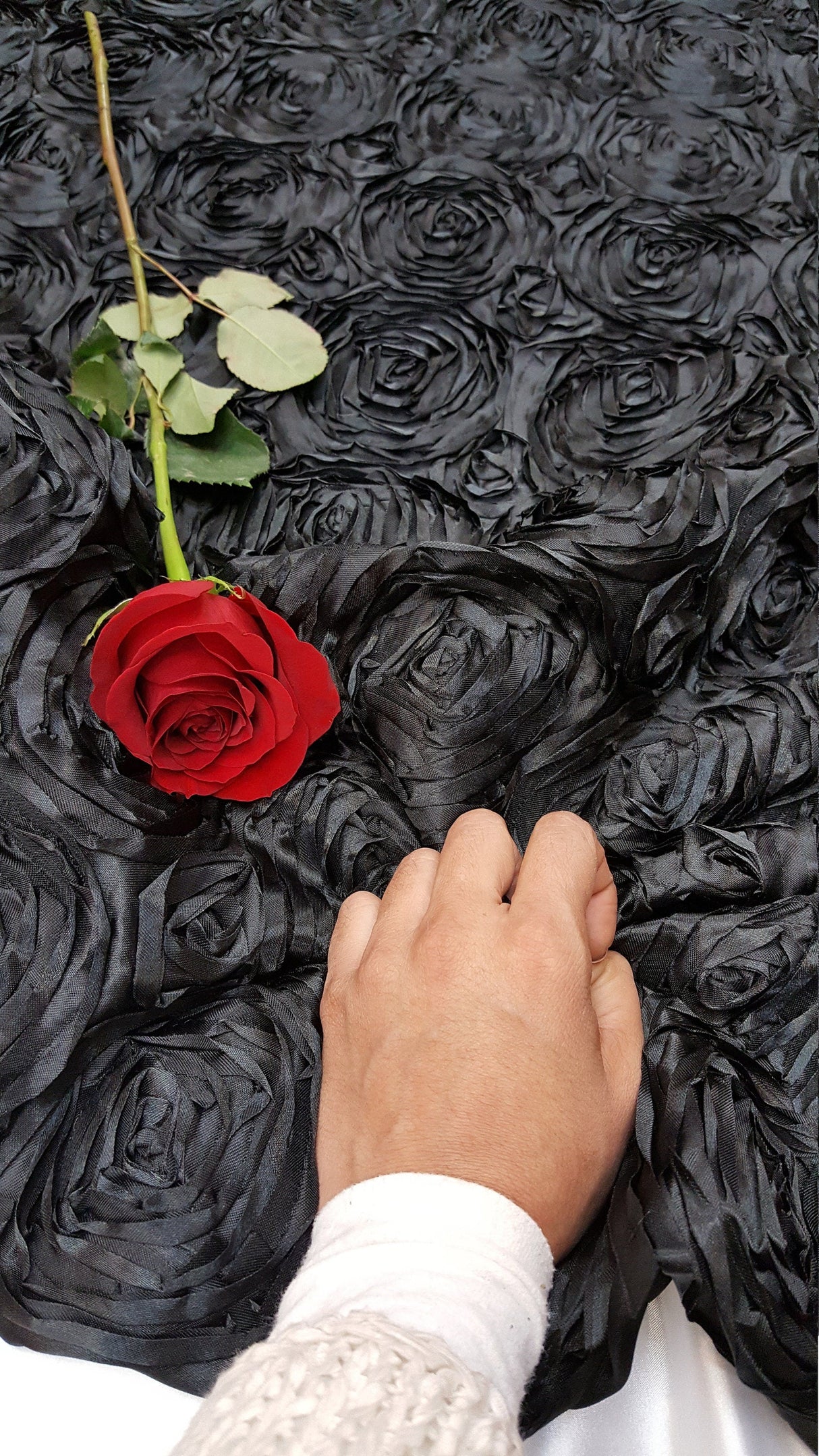 Rosette Satin Fabric Black