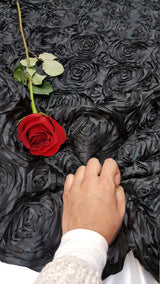 Rosette Satin Fabric Black