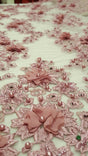 3D Floral Lace Mauve Pink Hand Beaded Embroidered