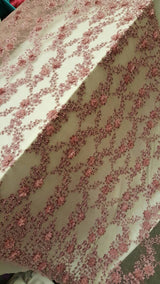 3D Floral Lace Mauve Pink Hand Beaded Embroidered