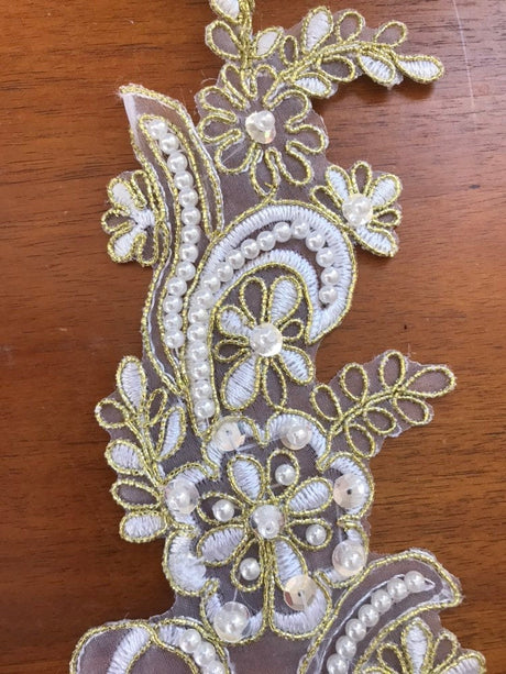 Bridal Applique White Gold Pearl Bead Pair