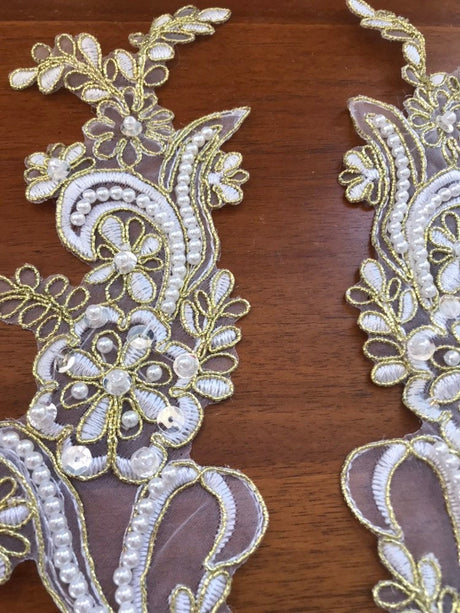 Bridal Applique White Gold Pearl Bead Pair