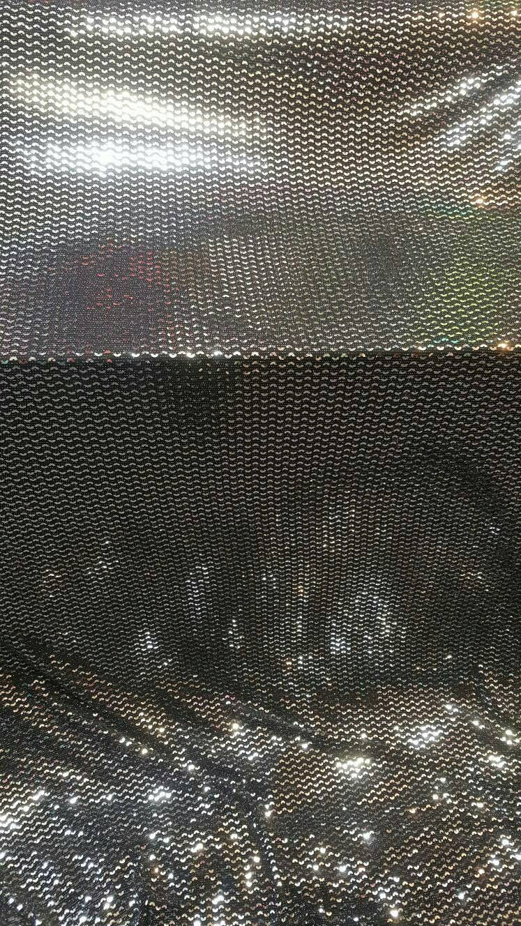 Silver Sequin Stretch Fabric on Black