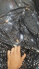 Silver Sequin Stretch Fabric on Black