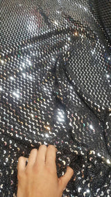 Silver Sequin Stretch Fabric on Black