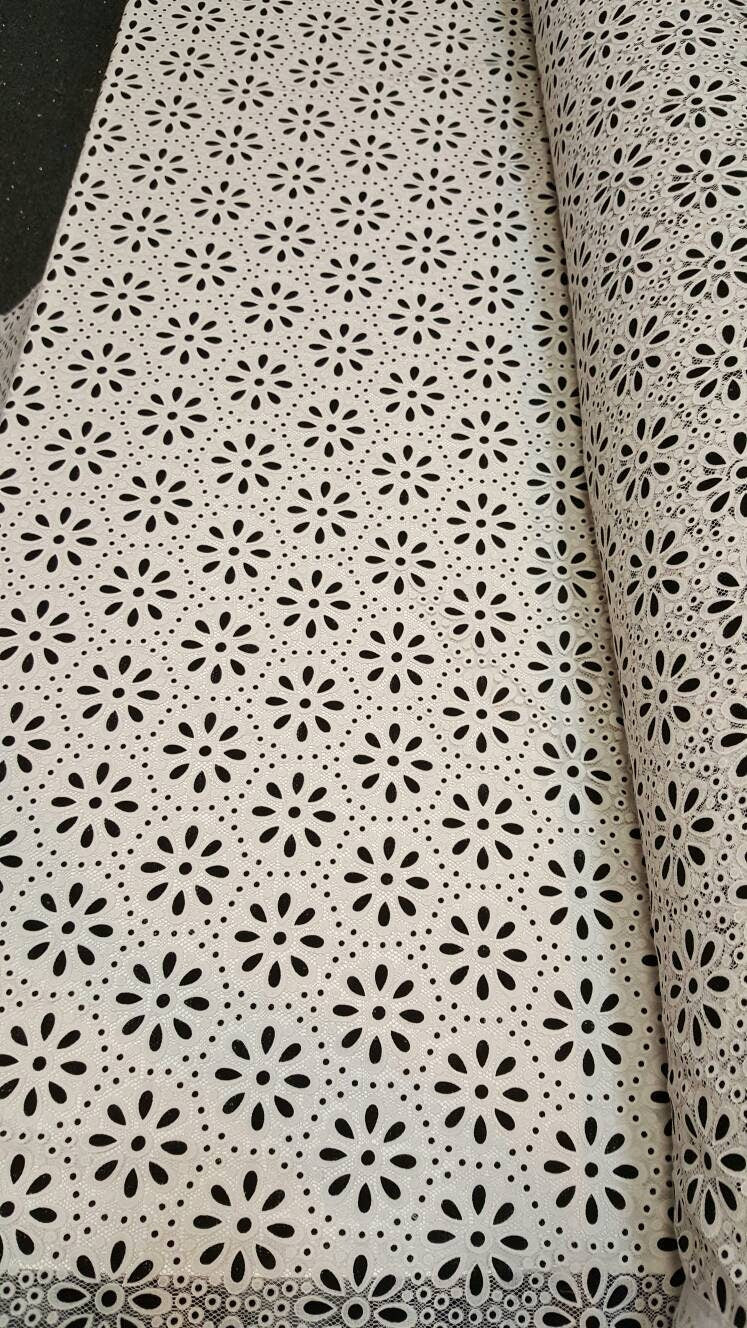 Stretch Lace Floral Embroidered White and Black