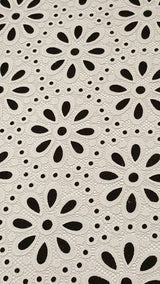 Stretch Lace Floral Embroidered White and Black