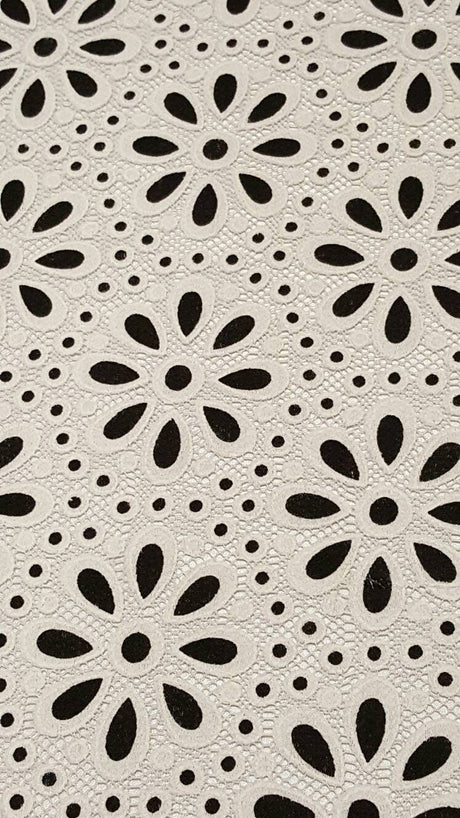 Stretch Lace Floral Embroidered White and Black