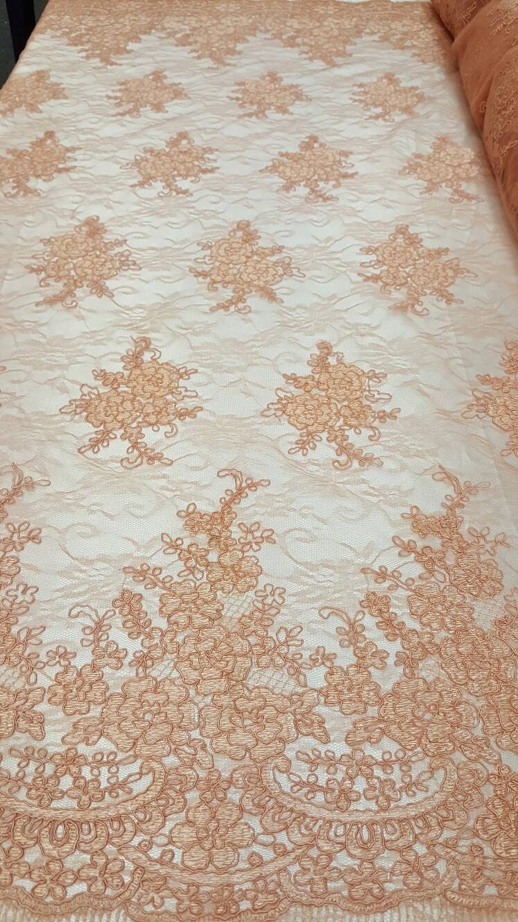 Embroidered Lace Fabric Salmon