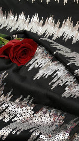 Sequin Stretch Jersey Knit Fabric Silver on Black