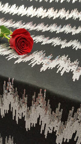Sequin Stretch Jersey Knit Fabric Silver on Black