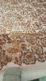 Sequin Lace Fabric on Blush Mesh