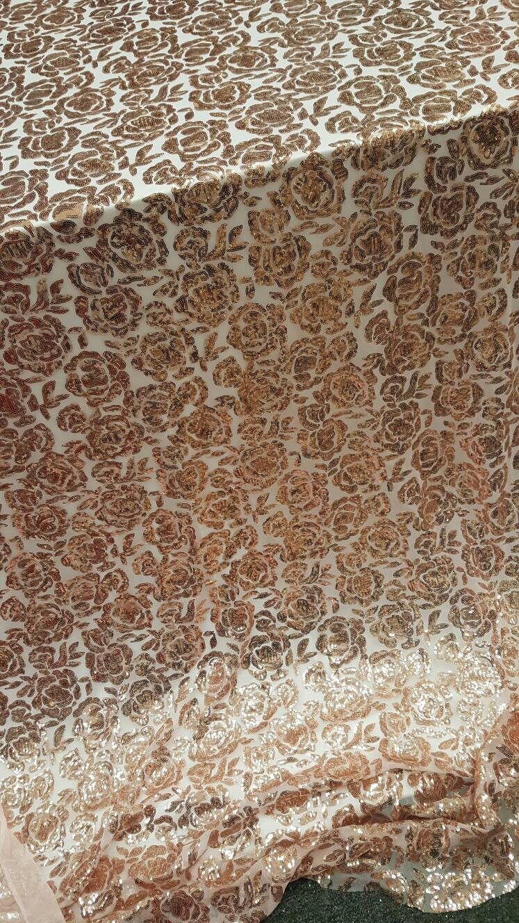 Sequin Lace Fabric on Blush Mesh