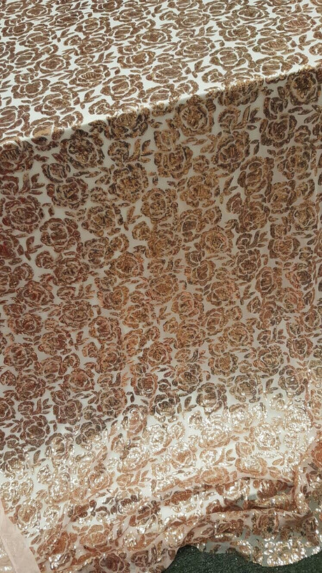 Sequin Lace Fabric on Blush Mesh