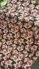 Stretch Liverpool Floral Fabric Black Pink Yellow