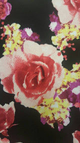 Stretch Liverpool Floral Fabric Black Pink Yellow