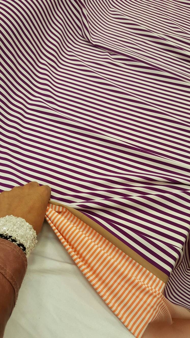 Stretch Spandex Stripe Fabric Orange Purple White
