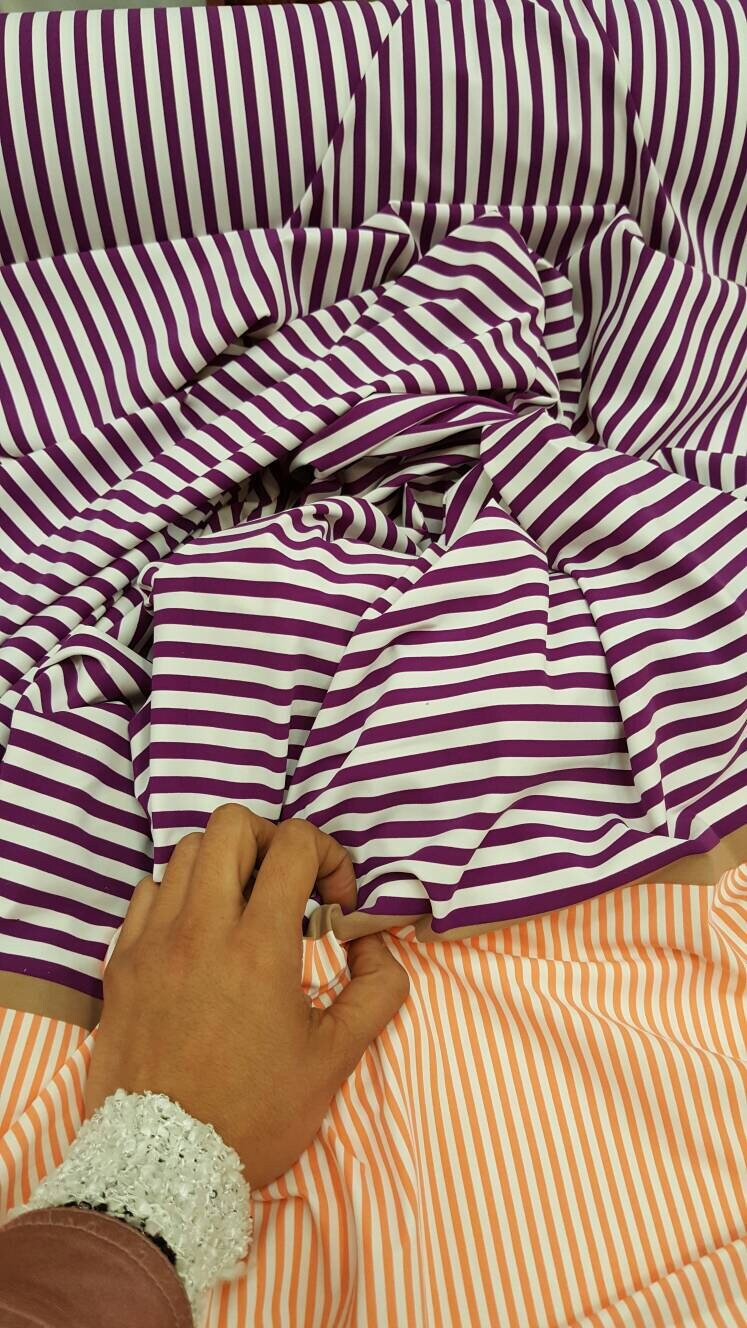 Stretch Spandex Stripe Fabric Orange Purple White