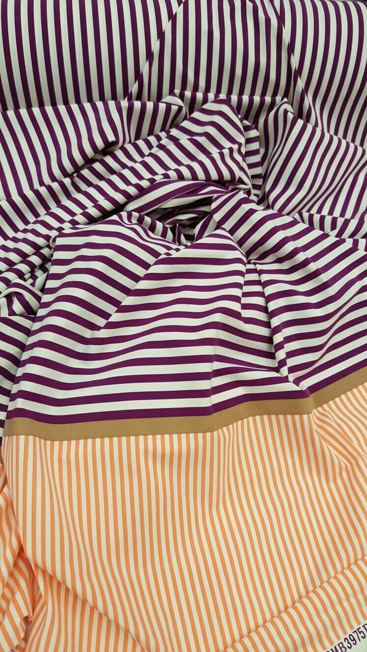 Stretch Spandex Stripe Fabric Orange Purple White