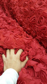 Floral Lace Chiffon on Mesh Red