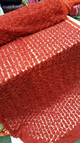 Floral Lace Chiffon on Mesh Red